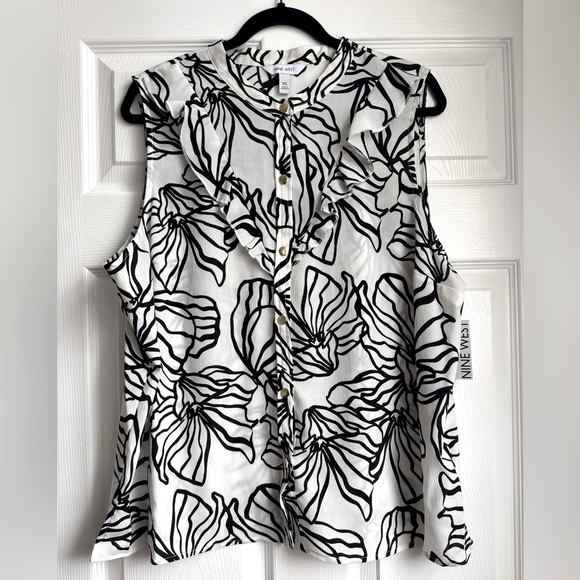 NWT Nine West Ruffle Sleeveless Blouse, Size XXL - Picture 3 of 13